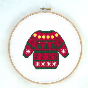 Ugly sweater cross stitch pattern, Christmas embroidery, holiday needlepoint, seasonal PDF pattern, digital download, festive printable