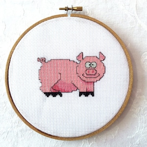 Cochon compté motif de point de croix, animal de ferme rose, tableau de téléchargement instantané, téléchargement numérique imprimable, artisanat fait main bricolage, xstitch PDF