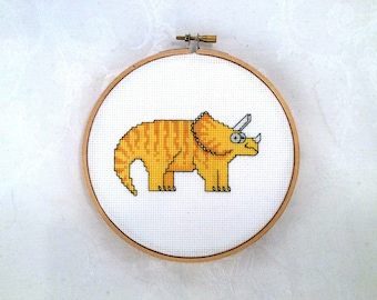 Triceratops cross stitch pattern, dinosaur needlepoint, prehistoric PDF pattern, dino embroidery, digital download, dinosaur printable craft