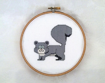 Squirrel cross stitch pattern, animal needlepoint, PDF pattern, forest life digital download, woodland creature embroidery, xstitch chart