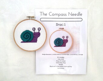 Snail counted cross stitch kit, needlepoint kit, embroidery, gastropod, DIY craft, garden life, bug, animal
