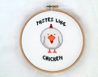 Sabe a patrón de punto de cruz de pollo, bordado de alimentos, descarga digital extraña, xstitch divertido, patrón PDF aleatorio, punto de aguja peculiar