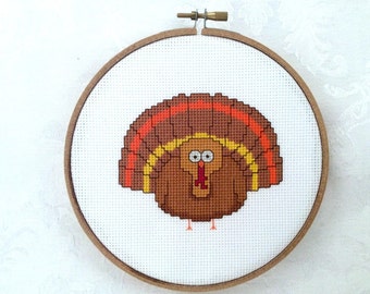 Turkey counted cross stitch pattern, Thanksgiving PDF pattern, autumn embroidery, fall holiday needlepoint, seasonal digital download