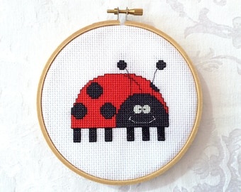 Ladybug cross stitch pattern, PDF pattern, bug embroidery, garden needlepoint, insect digital download, printable chart, DIY handmade craft
