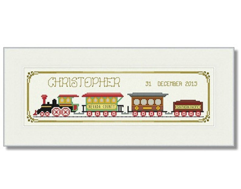 Cross Stitch Pattern Baby Birth Announcement Record Train Etsy