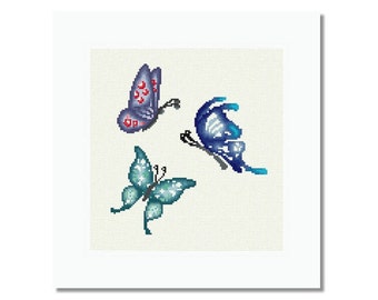 Cross Stitch Pattern Three Butterflies, Counted Cross Stitch Chart, Baby Embroidery Design, Spring Easy Sampler, DiY, PDF - INSTANT DOWNLOAD