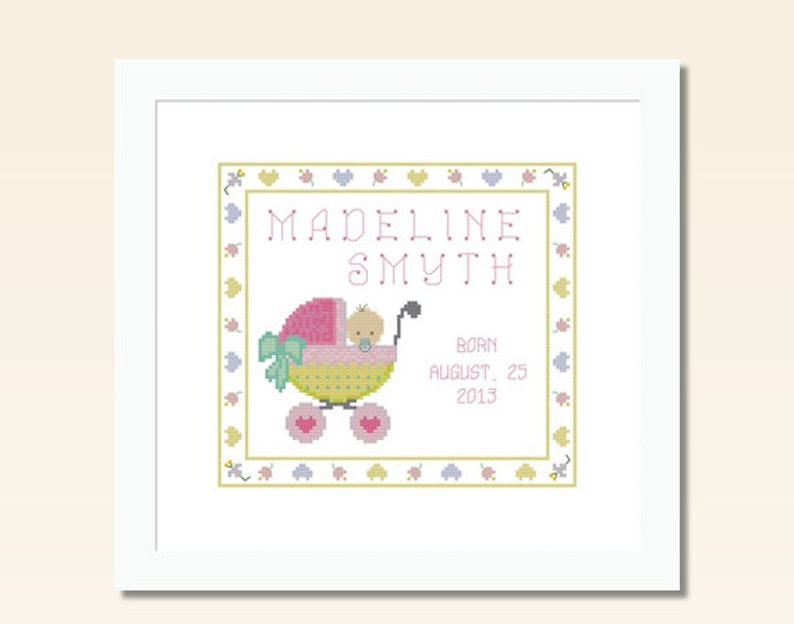 Two Counted Cross Stitch Patterns Baby Girl Boy Birth Record
