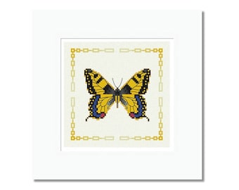 Cross Stitch Pattern Butterfly Papilio Machaon, Baby Counted X Stitch Chart, Embroidery Design, Sampler Needlecraft, PDF - INSTANT DOWNLOAD