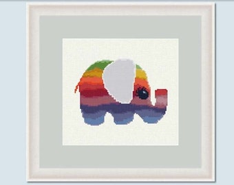 Cross Stitch Pattern Baby Elephant Rainbow II, Nursery Embroidery Design, Animal, Counted Cross Stitch Chart, PDF file - Instant download