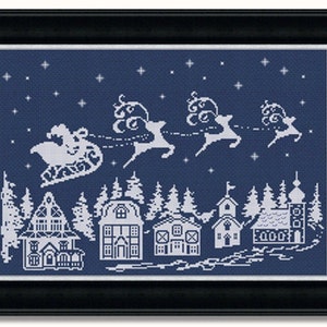 Cross Stitch Pattern Santa Claus Sleigh, Saint Nicolas, Christmas Eve Embroidery Design, Baby Counted X Stitch Chart, PDF - INSTANT DOWNLOAD