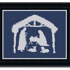 Counted Cross Stitch Pattern Nativity Baby Jesus Manger Scene, Silhouette X Chart Christmas Embroidery Design, Easy DiY PDF INSTANT DOWNLOAD