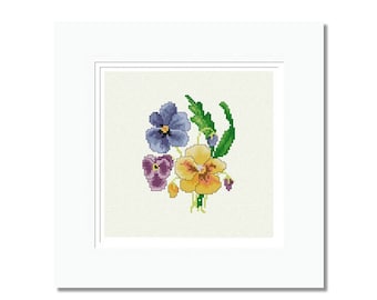 Cross Stitch Pattern Pansies, Flowers, Spring, Counted Cross Stitch Chart, Embroidery Design, Needlecraft, PDF file - INSTANT DOWNLOAD