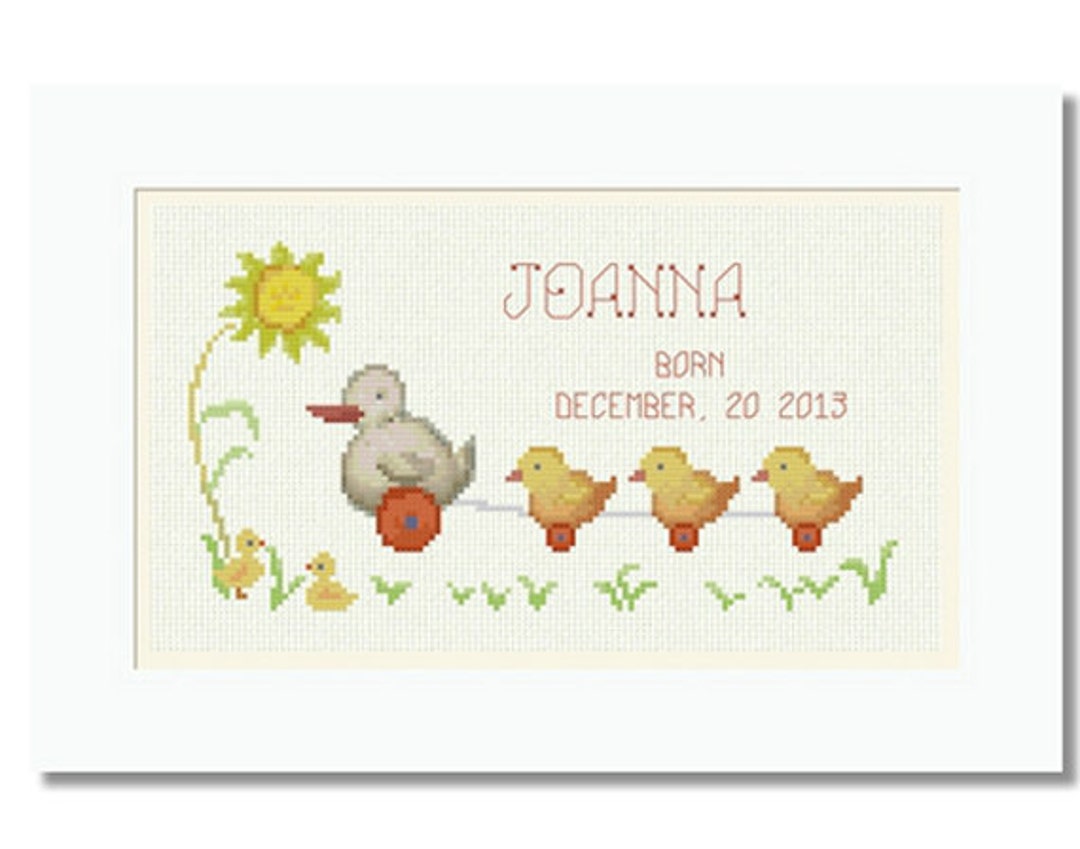 Cross Stitch Pattern Baby Birth Record Announcement Duck Ducklings ...