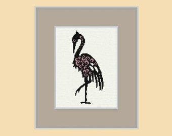 Cross Stitch Pattern Bird Heron Silhouette, Counted Cross Stitch Chart, Embrodery Design, Animal, Funny, Easy, DiY, PDF - INSTANT DOWNLOAD