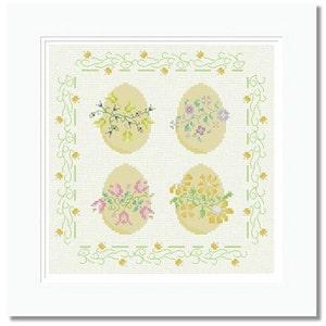 Cross Stitch Pattern Easter Eggs Flowers, Counted X Stitch Chart Spring ...