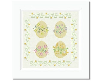 Cross Stitch Pattern Easter Eggs Flowers, Counted X Stitch Chart Spring Embroidery Design Baby Easy Free Jesus Sampler PDF- INSTANT DOWNLOAD