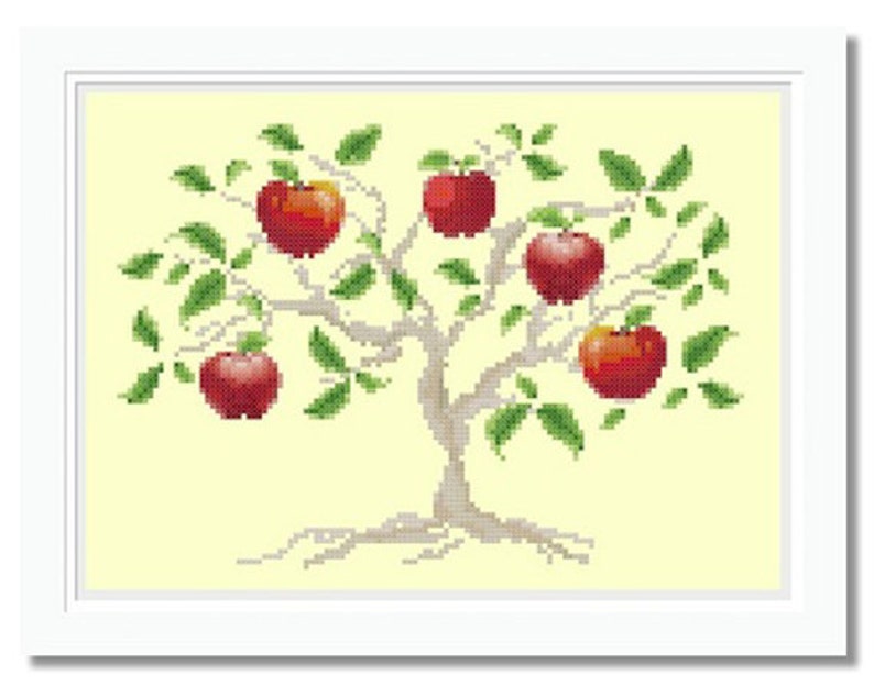 Cross Stitch Pattern Apple Tree, Easy Embroidery Design, Needlework