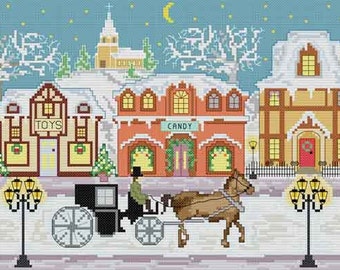 Cross Stitch Pattern Winter Old Town, Christmas Counted Cross Stitch Chart, Village, Embroidery Design, Easy, DiY, PDF - INSTANT DOWNLOAD