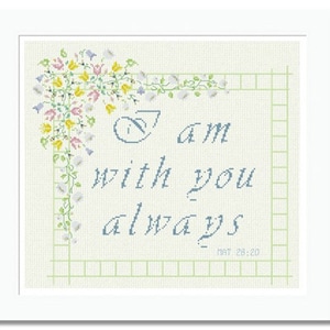 Counted Cross Stitch Pattern, I am, Easter Blessing Bible Verse Quote, Flowers, Embroidery Design, Free Jesus Chart, PDF - INSTANT DOWNLOAD