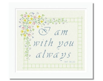 Counted Cross Stitch Pattern, I am, Easter Blessing Bible Verse Quote, Flowers, Embroidery Design, Free Jesus Chart, PDF - INSTANT DOWNLOAD