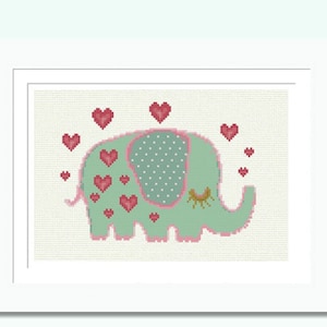 Padrão de ponto cruz PDF Baby Elephant Love, conjunto de berçário 5 gráficos de ponto cruz contados, design de bordado DIY fácil, amostrador DOWNLOAD INSTANTÂNEO