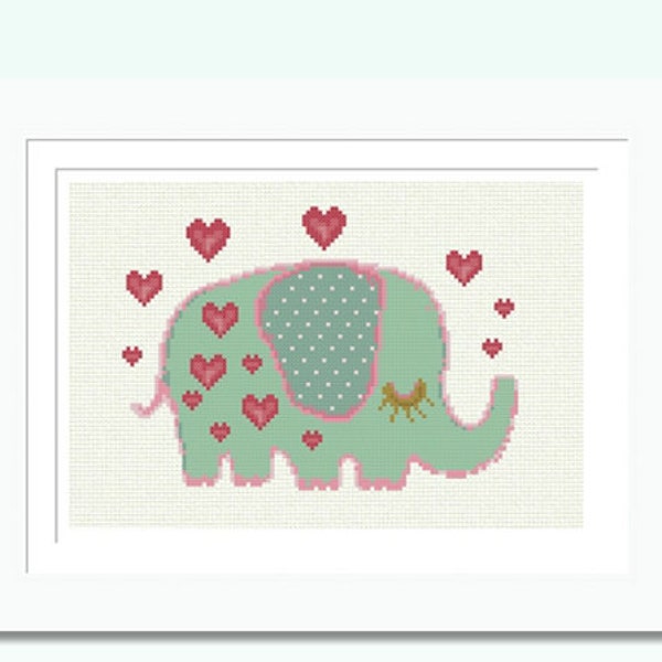 Cross Stitch Pattern PDF Baby Elephant Love, Nursery Set 5 Counted Cross Stitch Charts, Easy DiY Embroidery Design, Sampler INSTANT DOWNLOAD