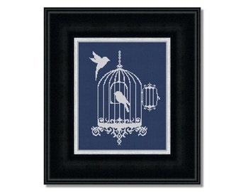 Patrón de punto de cruz Silueta de jaula de pájaros, Pájaros del amor contados X Gráfico de puntadas, Diseño de bordado de bebé, Moderno Fácil, DiY PDF - DESCARGA INSTANTÁNEA