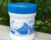 Delft Blue White Nautical Cigar Humidor White Milk Glass with Blue Rubber Lid Humidor, Delft Humidor