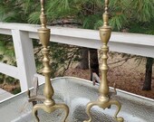 Chippendale Style quot English Bellows quot Cast Iron Brass Finial Top Andirons Fireplace Hardware