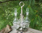 F. B. Rogers Silver Plate Cruet Set with Crystal Stoppers, Vintage Rotating Cruet Set, Salt Pepper Shakers with Oil Cruets