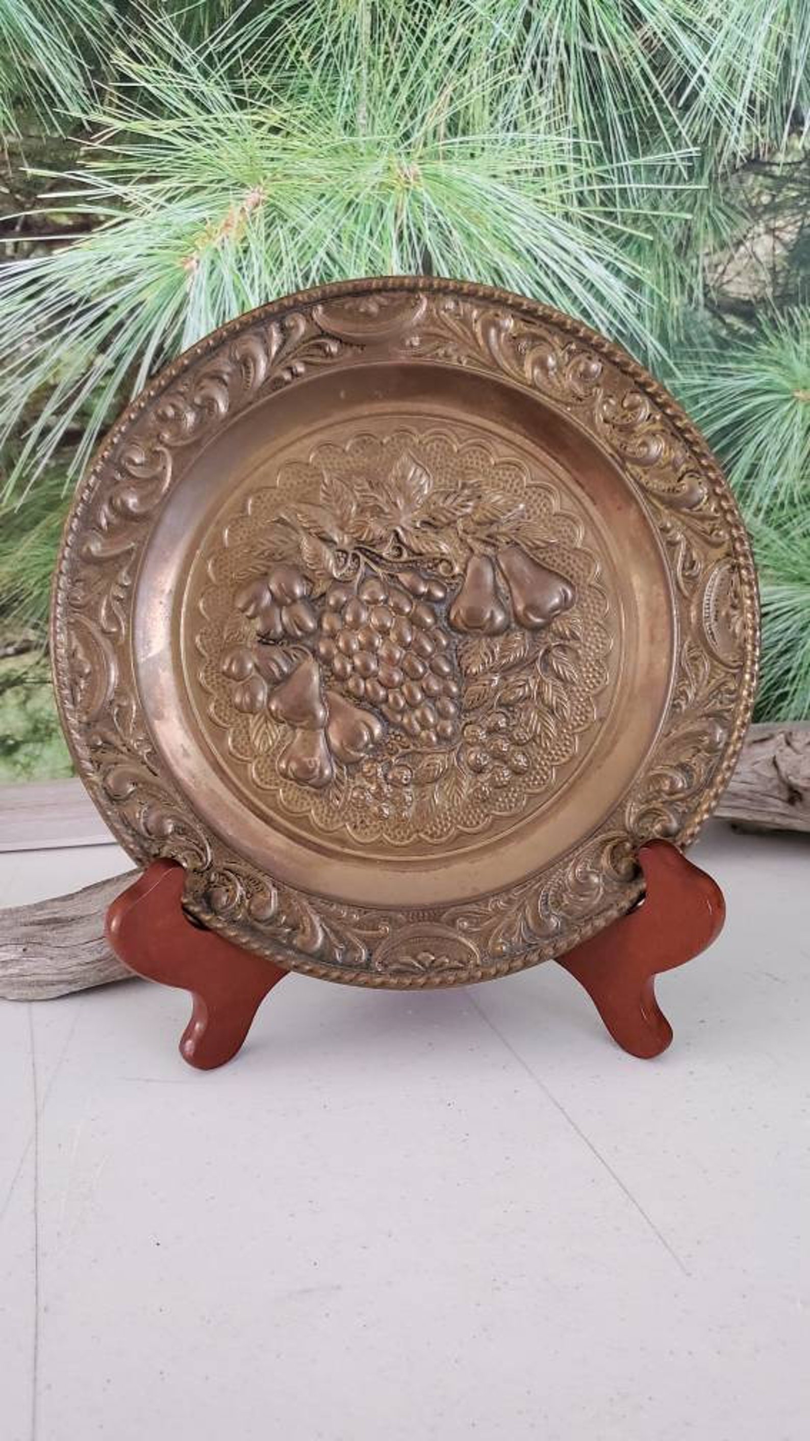 Brass Ornate Peerage Wall Plate Embossed Fruit Design Made in Etsy