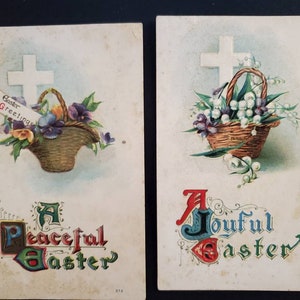 2 Antique Easter Postcards A Joyful Easter & A Peaceful Easter / Vintage Ephemera Collectible Postcard
