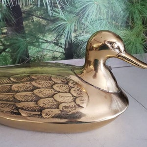 Vintage Large Etched Brass 2 Piece Duck MCM All Brass Duck 2 Piece Container Home Decor