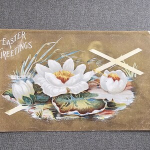 Easter Greetings Antique Postcard Flowers & Cross Collectible Ephemera