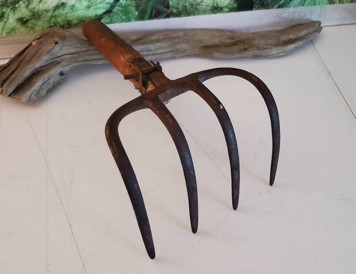 4 Tine Curved Pitchfork/cultivator Head Cast Iron With Cut off Etsy