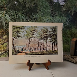 1952 &quot;Castle Garden, New York&quot; Lithograph Currier & Ives Original Bookplate Vintage Frameable Wall Art Home Decor Gift For Him
