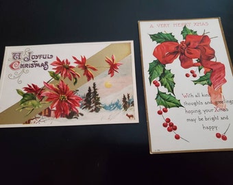 2 Christmas Postcards /Antique Postcards / Vintage Holiday Postcard Lot / Ephemera