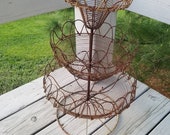 Rusty 3 Tier Wire Basket with Round Pedestal Base Vintage Farmhouse Decor
