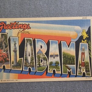Vintage Alabama Linen Postcard: Greetings From, Large Letter Design