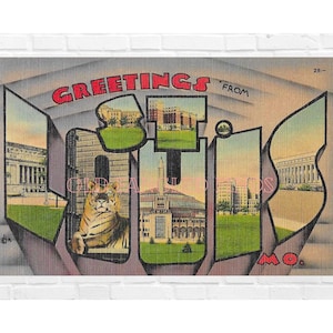 Digital Download Linen Postcard Greetings From ST. LOUIS MO Digital Postcard Art
