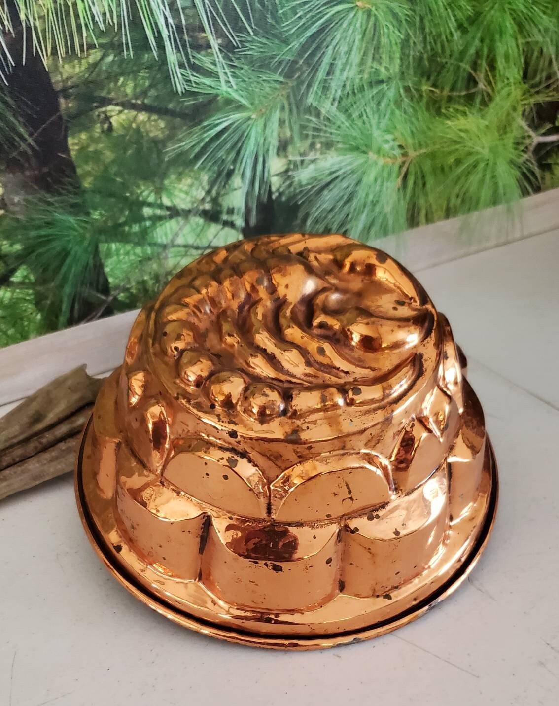 Antique Copper Aspic Mold Raised Scorpion Design Tin Lined Vintage