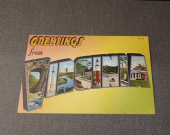 Greetings From VIRGINIA Linen Postcard with Large Letters Collectible Ephemera