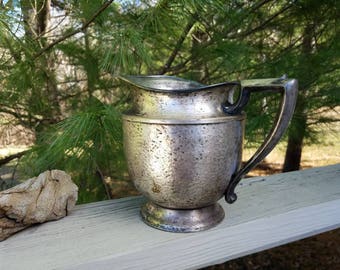 Hammered Nickel Silver Plate Pitcher, Vintage Pitcher, Antique Pitcher