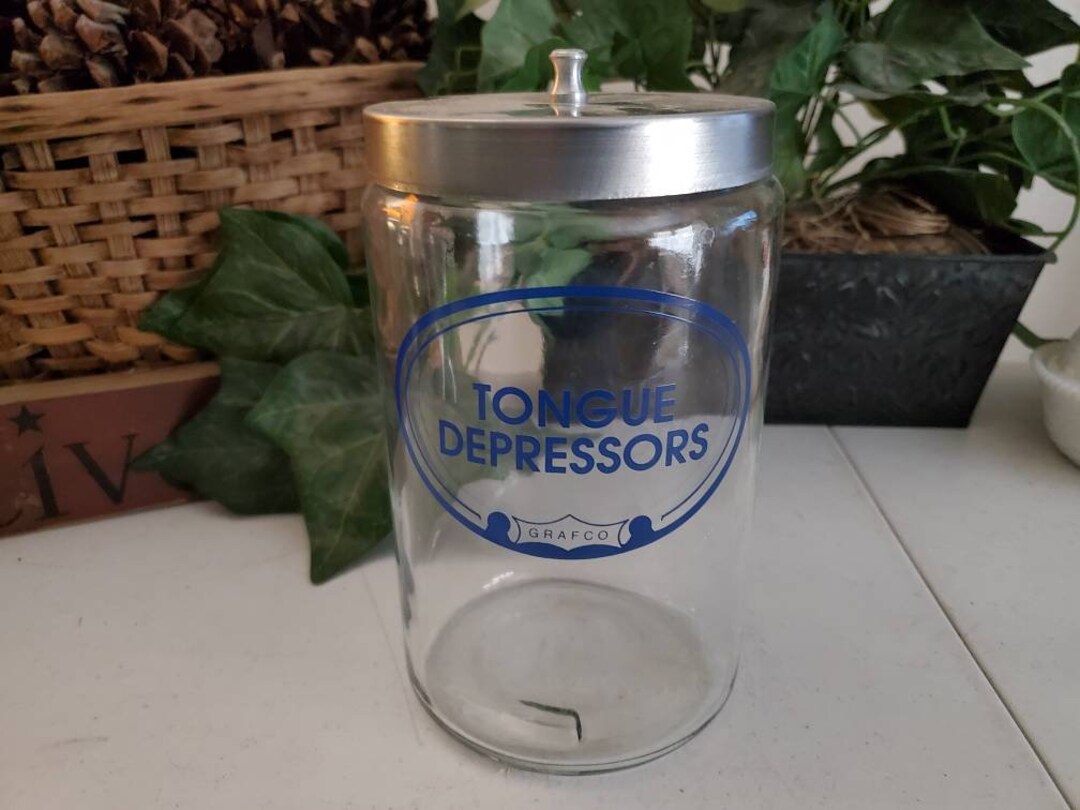 Vintage Glass Tongue Depressor Jar With Lid / Vintage Medical
