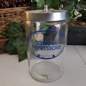 Vintage Glass Tongue Depressor Jar with Lid Vintage Medical Apothecary Jar   #1825
