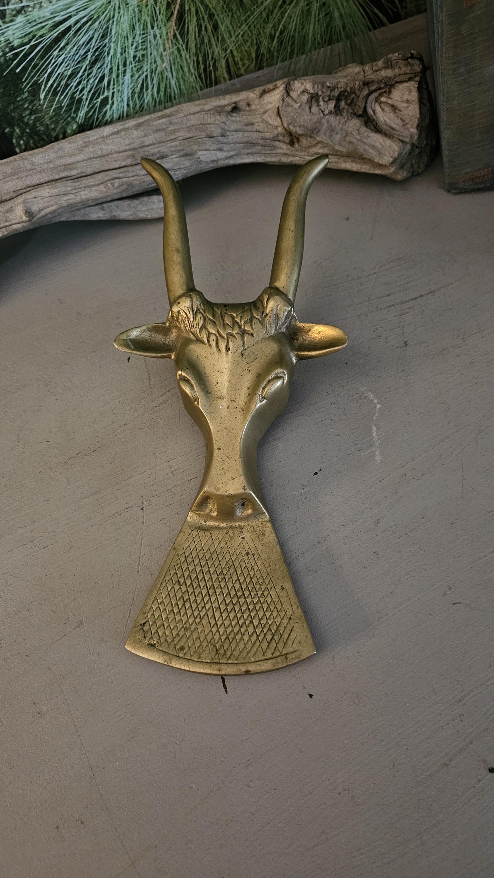 Vintage Brass Longhorn Steer Boot Jack: Western Home Decor #4569