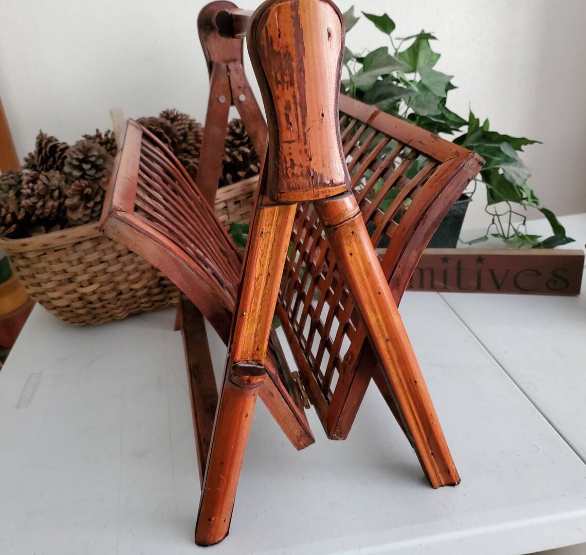 Bamboo Folding Vintage Magazine Rack Mid Century Modern Etsy