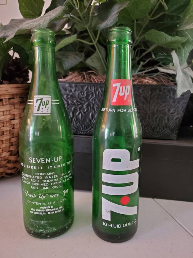 Vintage 7 UP Green Glass Soda Bottles Set of 2 / Collectible Etsy