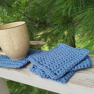 Set of 4 Steel Blue Cotton/Nylon Crochet Coasters / Handmade Home Accessory