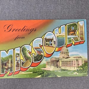 Unused Greetings From Missouri Linen Postcard Curt Teich Large Letters 3 1/2 X 5 1/2 Collectible Ephemera Gift For Him